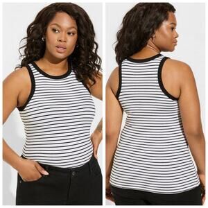 Torrid Women's Plus Super Soft Ribbed‎ High Neck Tank Black White Stripe - 2X